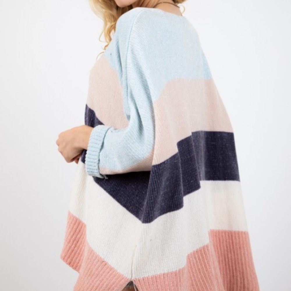 Chenille Color Block v neck sweater - Picture 5 of 8